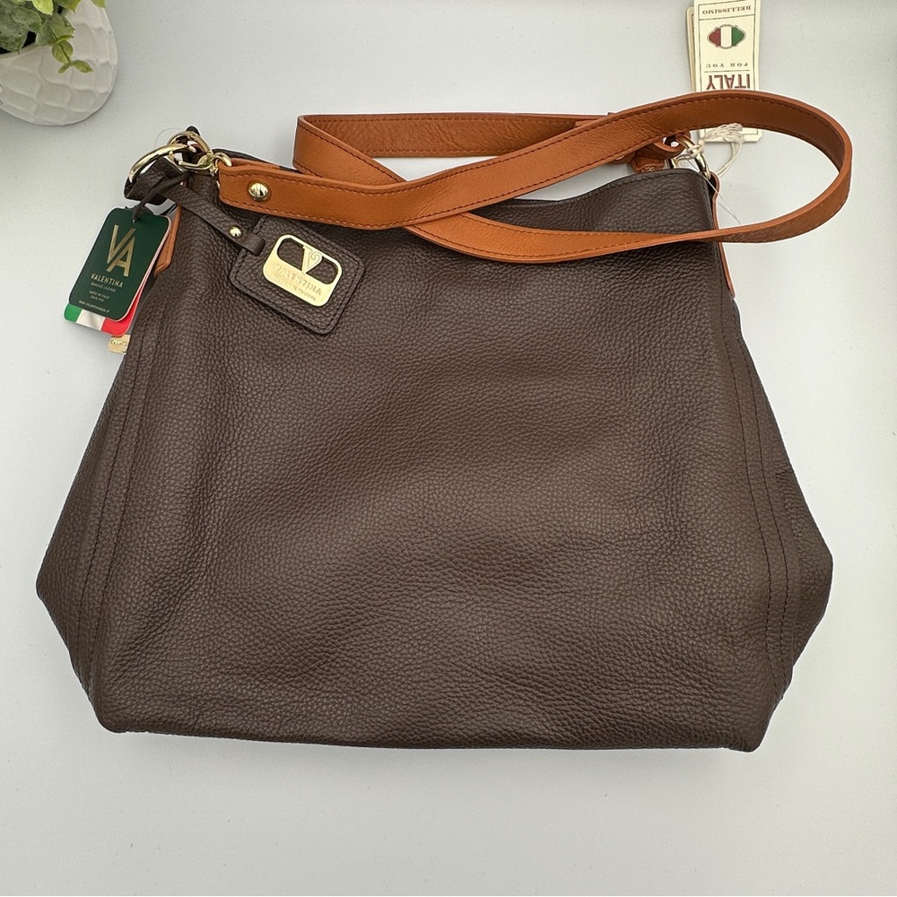 Valentina Women’s Brown Leather Shoulder Bag Size Medium - Picture 3 of 10